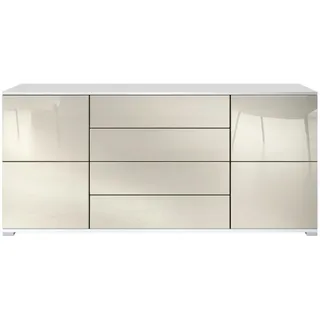 Vladon Sideboard Rova Creme Hochglanz , Holzwerkstoff , 166.5x75.5x35 cm , Kleinmöbel, Kommoden, Sideboards