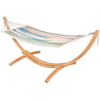 La Siesta Hängematte , Blau, Grün, Weiß, Beige , Holz , Eukalyptusholz,Eukalyptusholz , Schichtholz , 320x120x120 cm , Fsc , wetterbeständig , Gartenmöbel, Gartenschaukeln, Hängematten