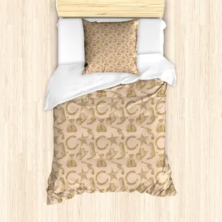 ABAKUHAUS Western Mantele, Geld Revolver und Punkte, Milbensicher Allergiker geeignet mit Kissenbezügen, 135 cm x 200 cm - 80 x 80 cm, Tan Brown