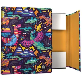 Grafoplás | Ordner mit 3 Klappen | ausgekleideter Karton | Hardcover | Folio-Größe | Bits&Bobs Pop Up Design, Dragons | FSC zertifiziert