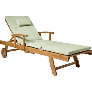 BELIANI Gartenliege Hellbraun u. Grün Akazienholz Verstellbar Rollbar Sonnenliege mit Tisch und Auflage Terrasse Garten Balkon Modernes Design - Braun, Grün