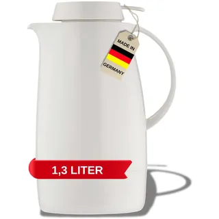 Helios Servitherm Thermoskanne Weiß 1,3L – 6h Heiß - Hält Getränke heiß & kalt – Einhandbedienung - Robustes Design für Kaffee & Tee