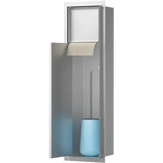 Bernkot Edelstahl Unterputz Toilettenpapierhalter, Klopapierhalter mit Aufbewahrung Bietet Platz für Neue Rollen/Klobürstengarnitur, WC Papier Halterung für Toilette, 63×15×15cm, Silber