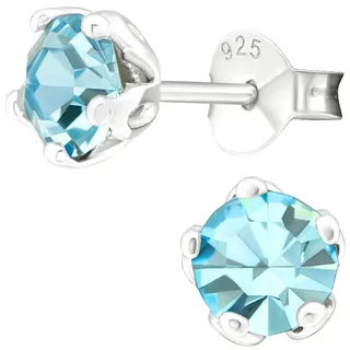 EYS JEWELRY runde Zirkonia Damen Ohrringe Silber 925 - Kristall Ohrstecker aquamarin-blau 6 mm - Stecker
