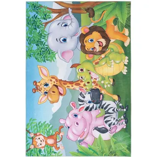 Kinderteppich KAYOOM "Sympathy Kids 249", multi, B:120cm H:5mm L:170cm, Polyester, Teppiche, Kinderteppich, Kurzflor, Modernes Muster, Fußbodenheizungsgeeignet, Zebra, Dschungel