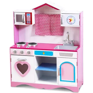Costway Kinderküche Holz Pink , 30x101x82 cm , Spielzeug, Kinderküchen