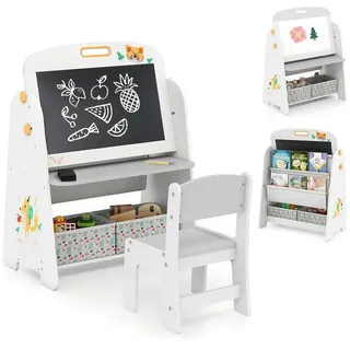 Costway Kinderstaffelei-Set mit Stuhl grau(2-tlg) , Grau , Holzwerkstoff , 60x80x40 cm , Babymöbel & Kindermöbel, Kinderzimmer & Jugendzimmer, Kindersitzgruppe