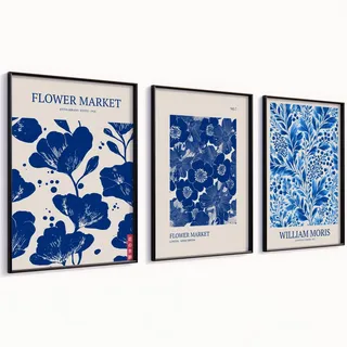 MJ-GRAPHICS® Picasso Poster Set Blau Miro Picasso Bilder mit Rahmen Kunstdrucke Wandbilder Wohnzimmer Deko Schlafzimmer Wanddeko A4 Flur Deko Modern 3er Set Wandbilder Japan Bilder
