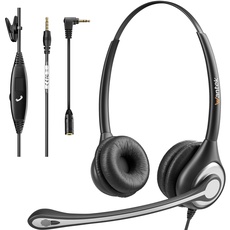 Wantek Headset Handy Binaural mit Noise Cancelling Mikrofon, Smartphone Kopfhörer für iPhone Samsung Huawei HTC LG ZTE BlackBerry Android Mobiltelefon mit 3,5mm Klinkenstecker