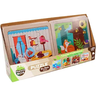 PLANÈTE BOIS 052465A Babytier-Puzzle-Lernspiel-Erste Überlegungen-052465A-9 Teile-Zufälliges Modell-Holz-Kinderspiel-Kinderpuzzle-14,5 cm x 14,5 cm-Ab 2 Jahren