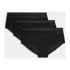 Womens Body by M&S 3er-Pack hoch ausgeschnittene Shorts mit hohem Baumwollanteil - Black, Black, UK 10 (EU 38)
