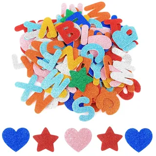 200 Stk Moosgummi Buchstaben Aufkleber,Bunte Glitzer Buchstaben Selbstklebende Glitter Alphabet,Groß Klebebuchstaben für Schultüte Selber Basteln Scrapbooking Deko Glitzer Stickers Letter Aufkleber