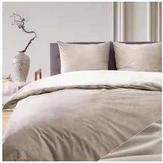 Blumtal Bettwäsche Cashmere-Touch Plüsch - Oeko-TEX zertifizierte Bettwäsche 200x200 Plüsch + Kissenbezug 80x80 2X - Bettwäsche 200x200 Winter Plüsch Mikrofaser - Winter Bettwäsche Taupe