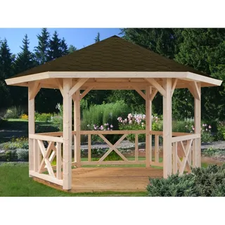 Palmako Holz-Pavillon Betty Grau imprägniert 337 cm x 337 cm ohne Fußboden