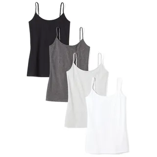 Amazon Essentials Damen Slim Fit Camisole 4er Pack, Black/Charcoal Heather/Light Grey Heather/White, XL