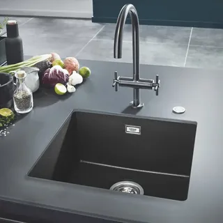 Grohe K700 links Auflagespüle granit schwarz Handbetätigung 457 x 406 mm