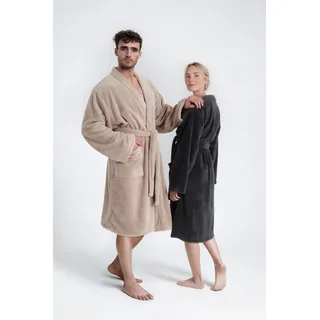 Unisex-Bademantel OTTO HOME "Lillou Kimono, ideal für Sauna & Spa, Hotelbademantel, Morgenmantel" Gr. L, beige (sand), L:115cm, Microfaser, Hausmäntel, Unisex-Bademantel, kuschelig weicher Fleece, plüsch, für Damen und Herren, XS-3XL, Topseller