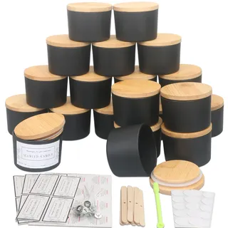MILIVIXAY 20 Stück 118 ml mattschwarze Glaskerzengläser mit Deckel und Kerzenherstellungs-Kits – Großpackung breite Öffnung kleine leere Kerzengläser für die Herstellung von Kerzen – Gewürz-,