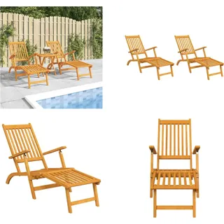 vidaXL Gartenliegen mit Fußteil 2 Stk. Massivholz Akazie - Liegestuhl - Liegestühle - Gartenmöbel - Sonnenliege - Braun