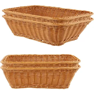 CHUENHEI 4 Stück Brotkorb Geflochten Set, Weidenkorb Rechteckig groß, Polypropylen Brötchenkorb Mehrzweckkorb für Zuhause, Küche, Restaurant, 30x20 cm und 40x30 cm