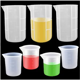 Saijer Silikon Messbecher,7 Stück Silikonbecher Harz Messbecher Set Transparent Präzise Skala Antihaft Mischbecher Klebewerkzeug für Handwerk Schmuck Gussform DIY Labor Küche(350ml*3/100ml*4)