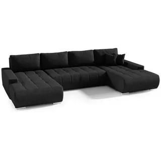 FEDVE Wohnlandschaft mit Schlaffunktion Dhaka U, Schwarz , Textil , U-Form , 185x85x350 cm , Wohnzimmer, Sofas & Couches, Wohnlandschaften, Wohnlandschaften in U-Form