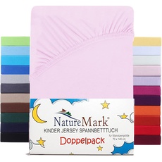 NatureMark 2er Set Kinder Spannbettlaken Jersey, Spannbetttuch 100% Baumwolle, für Babybett und Kinderbett | 70x140 cm - Rosa