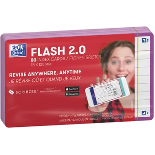 Oxford Karteikarten FLASH 2.0 DIN A7 weiß, lila liniert, 80 St.