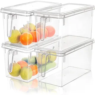 Cetomo 6.5L*4 Gefrierdosen, Ffrischhaltedosen Set, Gefrierbehälter, Vorratsdose mit Deckel, Behälter Gefrierschrank mit Griff fur Kühlschrank, Stapelbar, BPA-freier Kunststoff, Klar, 6.5L-4er Set