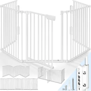 KIDUKU® Kaminschutzgitter Baby Weiß - 420 cm Länge Absperrgitter Ofenschutzgitter Laufstall Türschutzgitter - Weiß