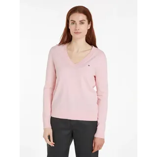 Tommy Hilfiger V-Ausschnitt-Pullover, mit Logo-Stickerei, pink