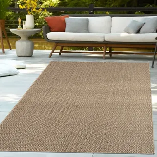 TT Home Outdoor Teppich Wetterfest Garten Schlafzimmer Flur Regenbogen Muster Boho Design Unifarben Sisal Look Moderner Style Größe 120x170 cm - Beige