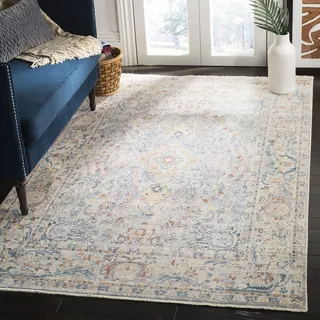 SAFAVIEH Traditionell Teppich für Wohnzimmer, Esszimmer, Schlafzimmer - Illusion Collection, Kurzer Flor, Hellgrau und Creme, 91 X 152 cm
