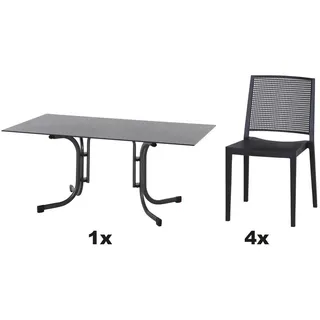 Siena Garden Gartengarnitur , Anthrazit , Metall, Kunststoff, Holzwerkstoff , 5-teilig , 90x80x160 cm , Tisch klappbar, gastro- und objekttauglich, Stühle stapelbar , Gartenmöbel, Gartengarnituren, Gartenmöbel-Sets