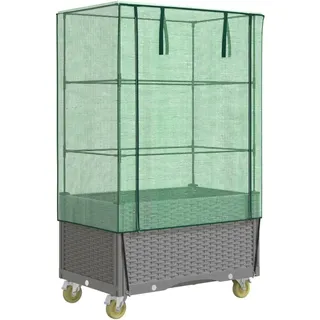 Hochbeet mit Aufsatz und Rollen Rattan-Optik 80x50x182 cm - Grau, Hellgrau