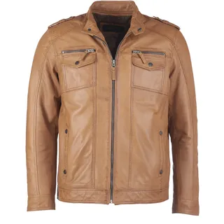Bikerjacke JCC "Lederjacke 1101019-2", Herren, Gr. S, braun (cognac), Obermaterial: 100% Lammleder LEL. Futter: 50% Polyester PES. 50% Baumwolle CO., Jacken Bikerjacke