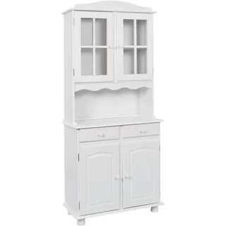 P & B Buffet , Weiß , Holz, Glas , Kiefer , massiv , 3 Fächer , 2 Schublade(n) Schubladen , 88x198x43 cm , Beimöbel erhältlich , Esszimmer, Anrichten, Buffetschränke