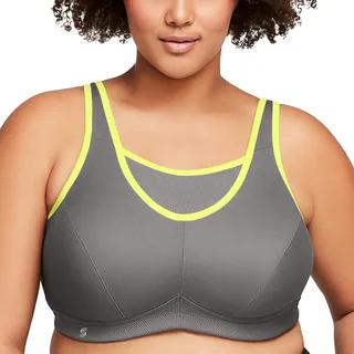 Große Größen Plusgröße Bustier Sport-BH mit bestem Halt ohne Bügel Nr. 1066, Grau/Gelb, 95G