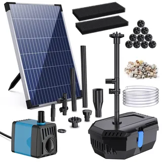 Biling 12W Solar Teichfilter mit 4 Düsen - Solarteichpumpe mit Bio-Filter für Teiche bis 800L - Kabelloser Solar Springbrunnen für Außen Garten Balkon Kleiner Fischteich Wasserspiel Umweltfreundlich