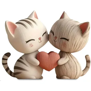 Generisch Katzenstatue, 2D Holz-Katzenpaar-Figur, Katzenskulptur, Kleine Holzfiguren Für Zuhause und Büro, Einzigartiges Katzen Geschenk für Katzenliebhaber 20 × 18 × 1,5 cm (Holzfarben)