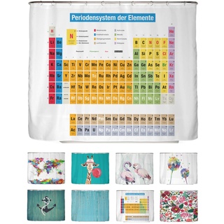 arteneur® - Duschvorhang Periodensystem Deutsch - Anti-Schimmel Duschvorhänge 240x200 - Recycelt mit Öko-Tex Standard 100 - Beschwerter Saum, Blickdicht, Wasserdicht, Waschbar, 16 Ringe & E-Book