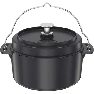RÖSLE VARIO Dutch Oven, Hochwertiger Dutch Oven aus emailliertem Gusseisen, Deckel als Pfanne einsetzbar, mit Tragebügel, 5,5 l, 36 x 30 x 22,5 cm, Schwarz