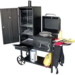 Syntrox Germany BBQ Grill Smoker Bovini 2 – Holzkohlegrill, Räucherofen & Grillwagen, 2 Kammern, mit Thermometer - Schwarz