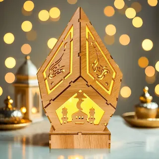 Dekorative LED-Holzlampe für Ramadan und Eid Mubarak 22 x 14 cm