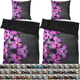 SANILO® Bettwäsche 135x200 cm, 100% feinste Baumwolle, 4-teilig, Bettbezug, Kissenbezug 80x80cm - Vanda