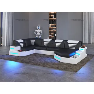 Eck Sofa Couch Polster Ecke Leder Couchen Wohnlandschaft U Form +LED