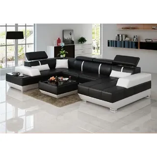 Design Wohnlandschaft U Form big Ecksofa Sofa Couch Polster xxl Garnitur Leder - Schwarz