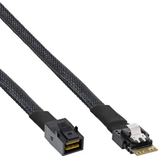 InLine Slim SAS Kabel intern SFF-8654 4i zu SFF-8643 Mini SAS HD 24Gb/s, verriegelbar, SAS 4.0, für HBA/RAID/JBOD Systeme, 0,5m, 27643A