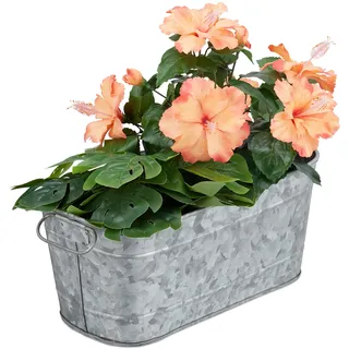 Relaxdays Blumenkasten, für Garten, Balkon & Fensterbank, zum Bepflanzen, Vintage-Optik, Metall, HBT 16x38x19 cm, Zink