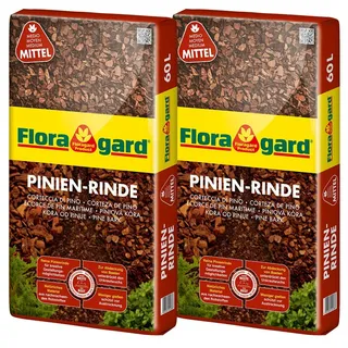 Floragard Pinienrinde 120 L (2×60 L, 15–25 mm) – dekorativer Premium-Mulch & natürliche Bodenabdeckung für Beete, Pflanzflächen, Stauden- & Gehölzbeete sowie Wege – unterdrückt Unkraut